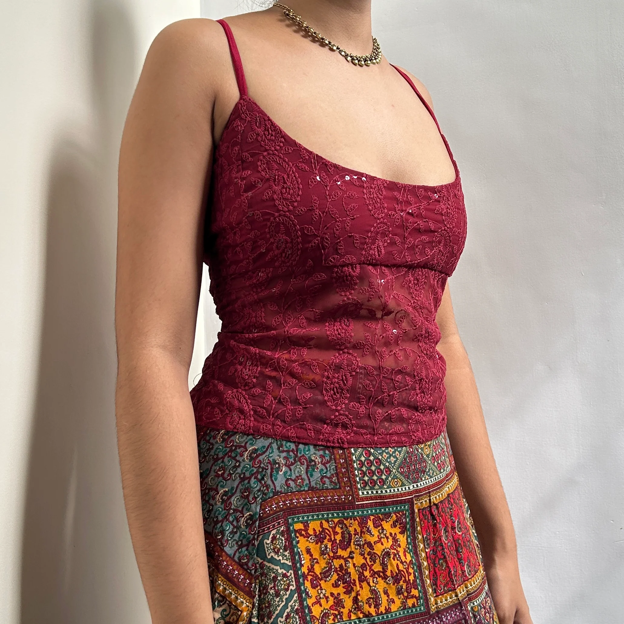 Crimson Chikankari Thalia Cami - Image 3